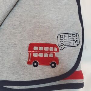 Carters Just One You Double Decker Bus Baby Blanket Beep Red Gray Stripes Cotton